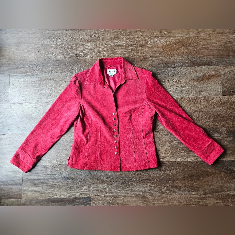 Live a Little Red Suede Button-Front Jacket - Picture 3 of 8